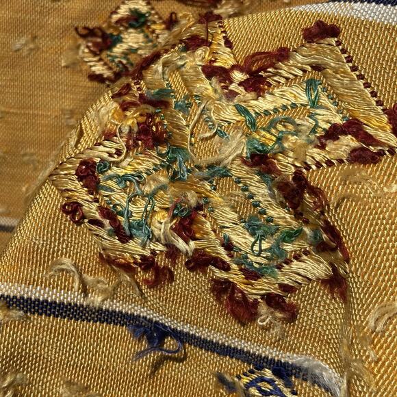 Vintage Moroccan Sumouk Kilim Hanbel Silk Area Rug Wall Hanging Saffron 3'x5' - Picture 9 of 10